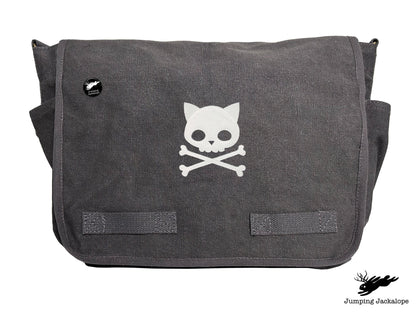 Punk Kitty Design Embroidered Classic Canvas Messenger Bag