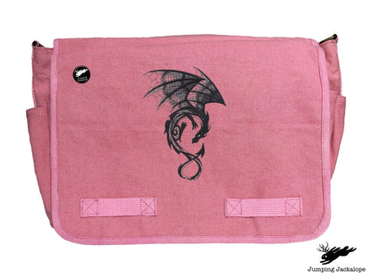 Dark Creatures Dragon Embroidered Classic Canvas Messenger Bag