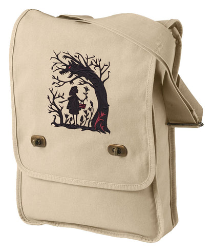 Red Riding Hood Bag, Red Riding Canvas Bag, Fairytale Classic Bag, Fairytale Shadows - Red Riding Hood Embroidered Canvas Field Bag