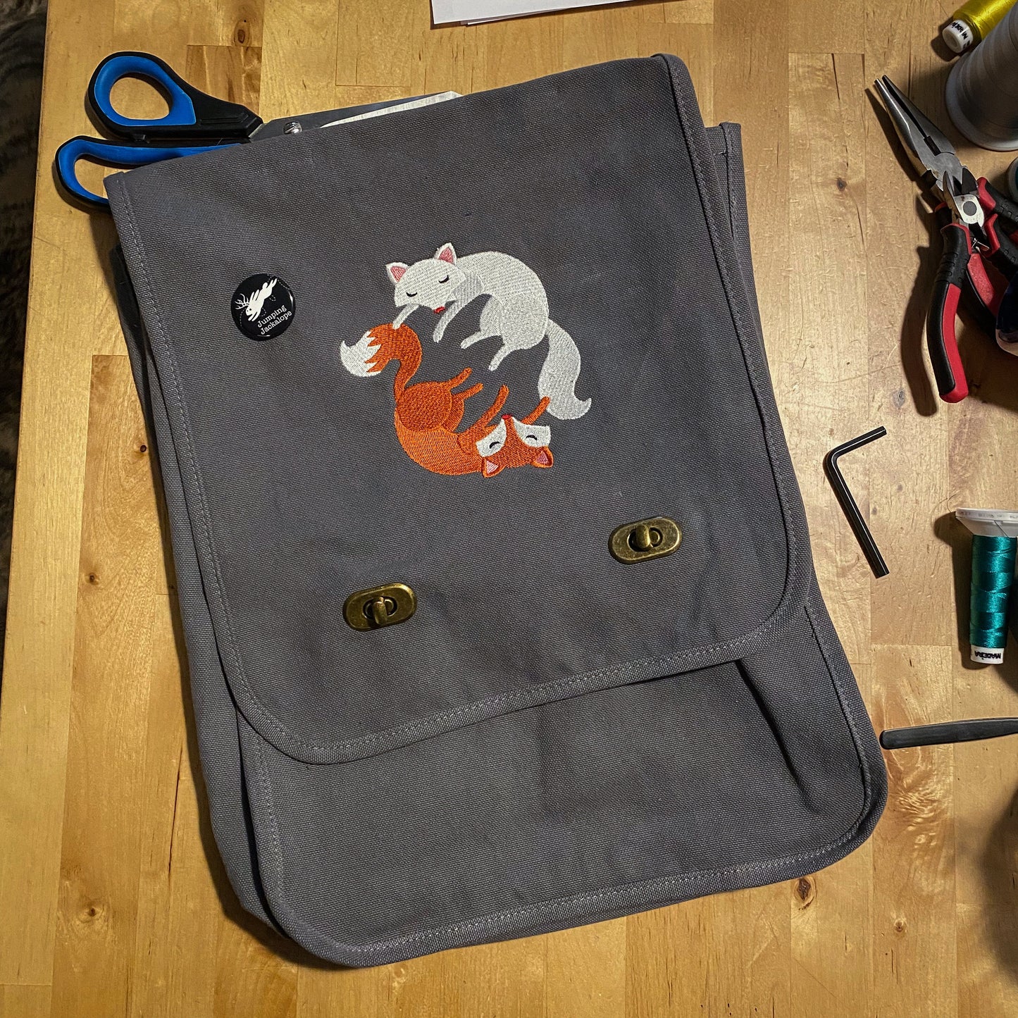 Infinite Foxes Embroidered Canvas Field Bag