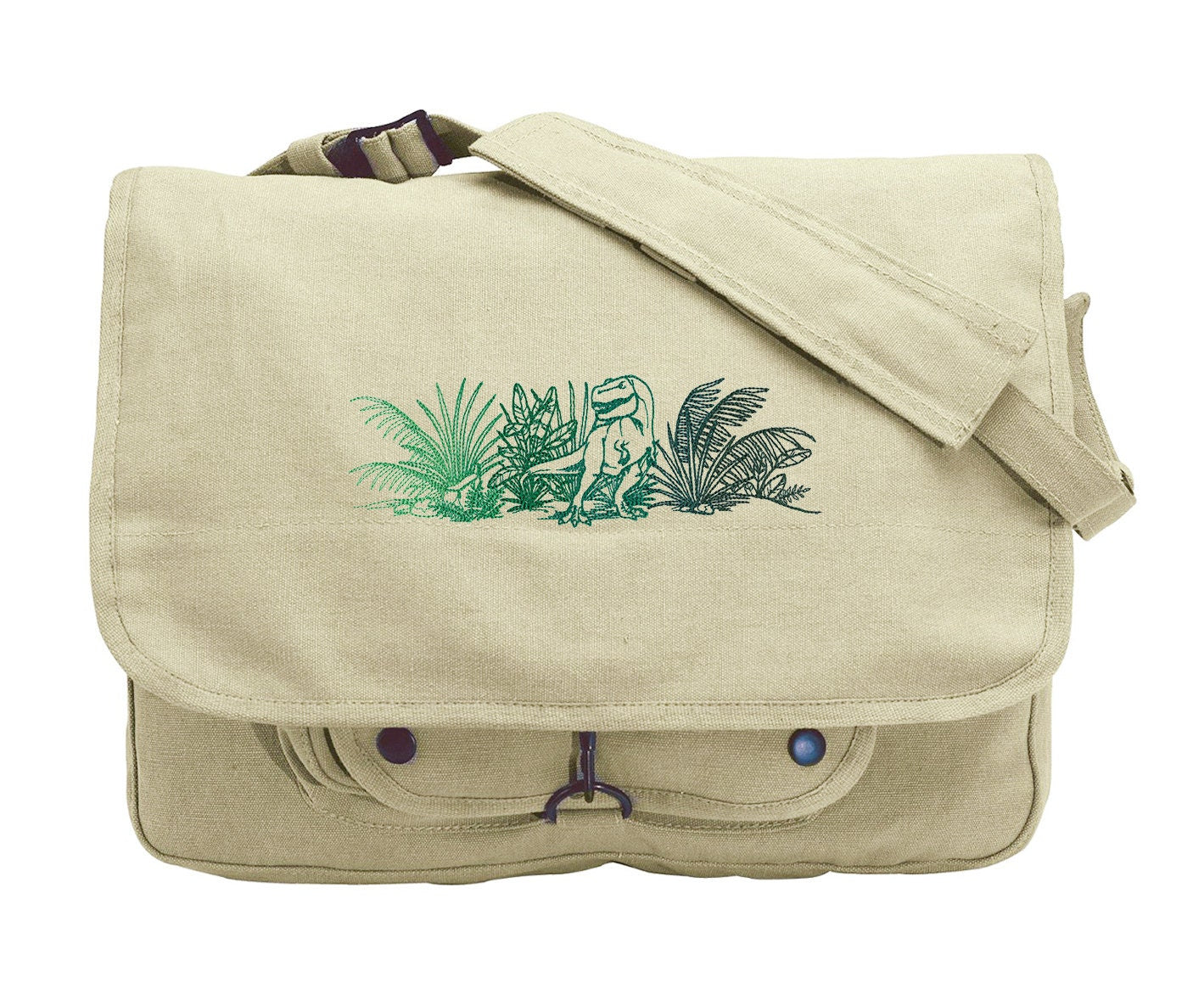 Rex Dinosaur Embroidered Canvas Messenger Bag