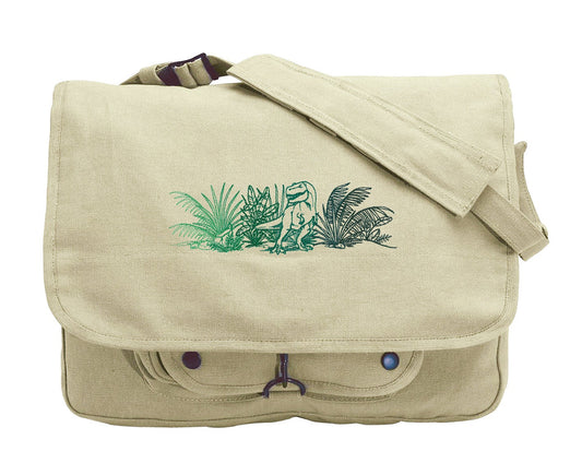Rex Dinosaur Embroidered Canvas Messenger Bag