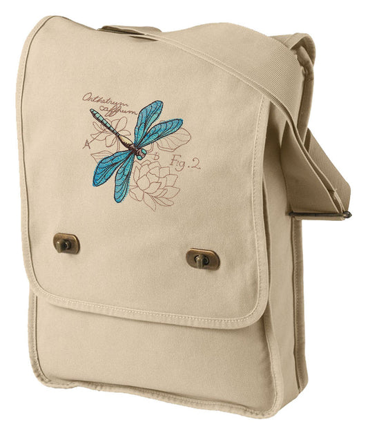 Miniature Menagerie Dragonfly Diagram Embroidered Canvas Field Bag