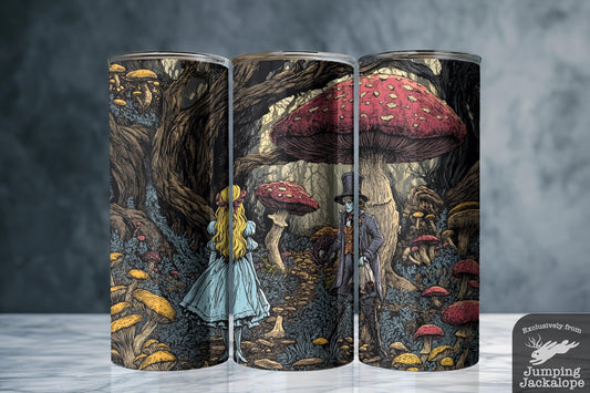 Madness in the Woods Tumbler – Alice and Hatter in Enchanted Forest | 20oz Gothic Fantasy Mug