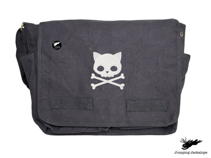 Punk Kitty Design Embroidered Classic Canvas Messenger Bag