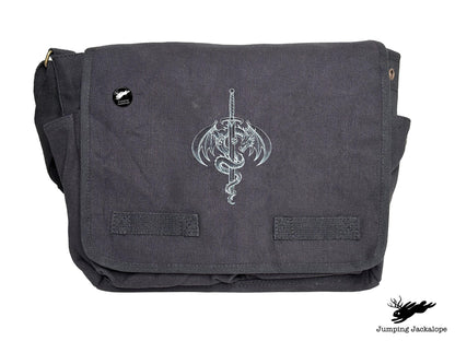 What Doesn't Kill You Dragon and Sword Embroidered Classic Canvas Messenger Bag