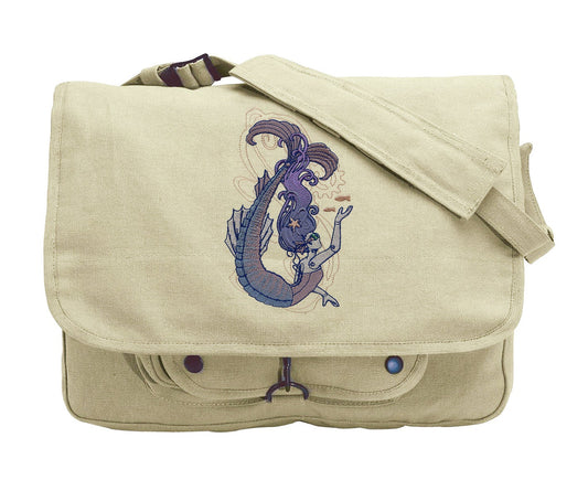 Mechanica Aquatica - Mermaid Embroidered Canvas Messenger Bag