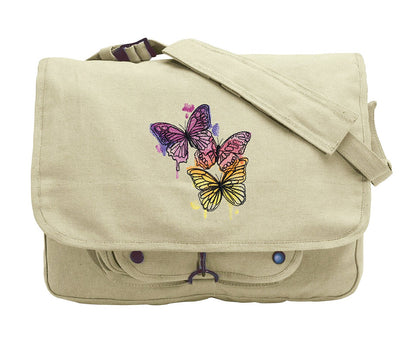 Painted Butterflies Embroidered Canvas Messenger Bag