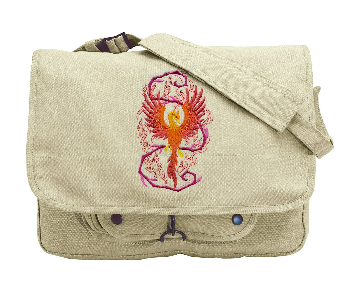 Phoenix in Fantasy Flames Embroidered Canvas Messenger Bag
