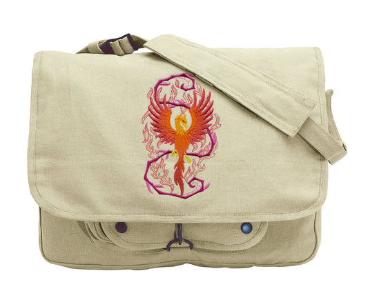 Phoenix in Fantasy Flames Embroidered Canvas Messenger Bag