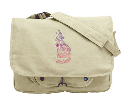 Desert Scene Coyote Embroidered Canvas Messenger Bag