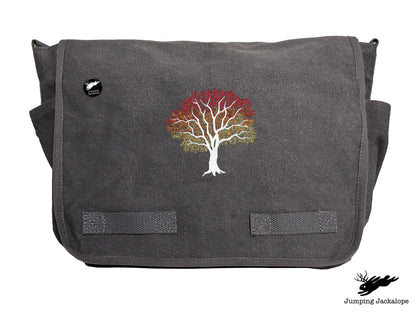Signs of Autumn Tree Embroidered Messenger Bag