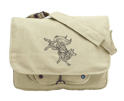 Wolf Messenger Bag, Wolf Canvas Bag, Baroque Wolf Embroidered Canvas Messenger Bag