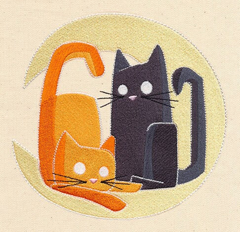Cat Messenger Bag, Crescent Moon Kitties Embroidered Canvas Messenger Bag