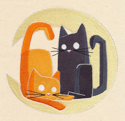 Cat Messenger Bag, Crescent Moon Kitties Embroidered Canvas Messenger Bag