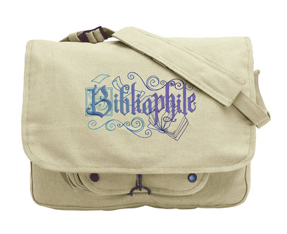 Book Bag, Book Messenger Bag, Bibliophile Canvas Bag, Booked Up - Bibliophile Embroidered Canvas Messenger Bag