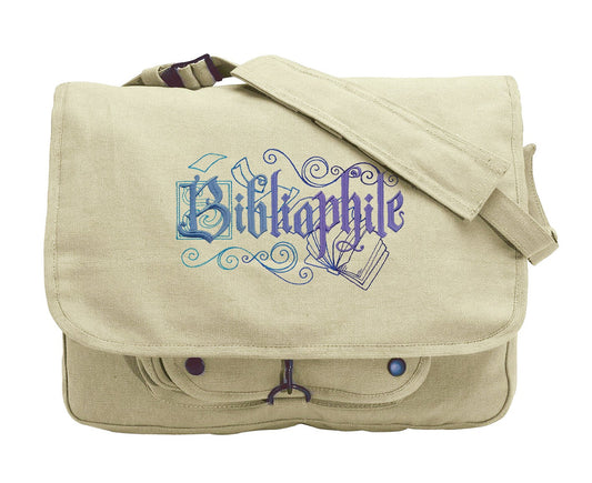 Book Bag, Book Messenger Bag, Bibliophile Canvas Bag, Booked Up - Bibliophile Embroidered Canvas Messenger Bag
