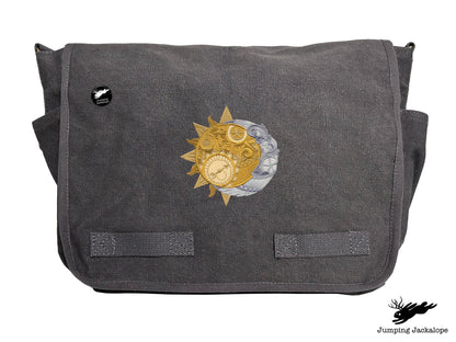 Clockwork Heavens Design Embroidered Classic Canvas Messenger Bag