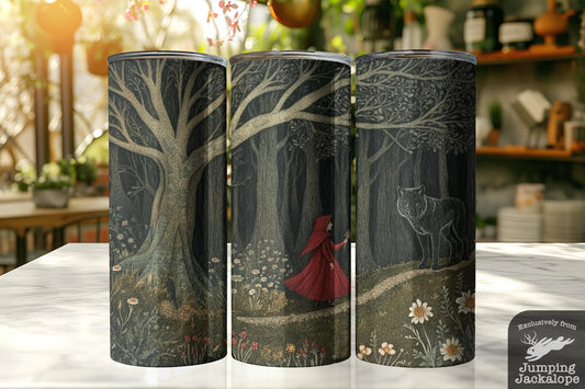 Fairytale Red Riding Hood & Wolf Tumbler – 20oz Enchanted Woods Gothic Art | Dark Fantasy Drinkware