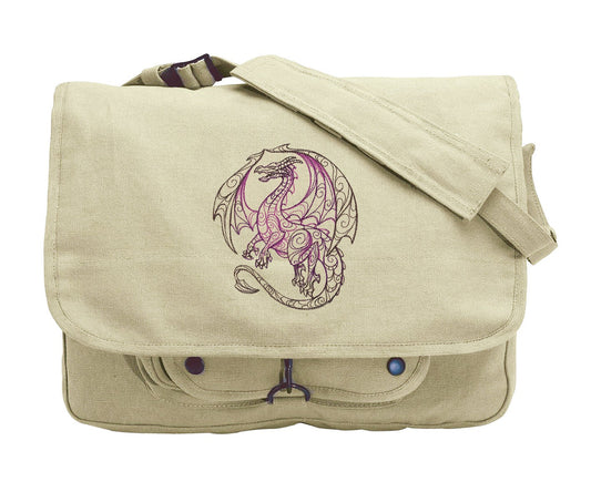Doodle Dragon Embroidered Canvas Messenger Bag