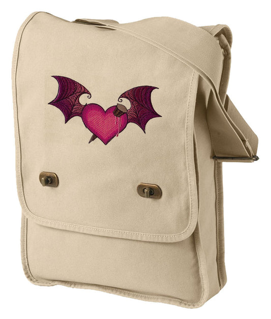 Staked Heart Embroidered Canvas Field Bag