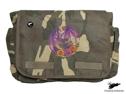 Autumn Flight of Flowers Dragon Wreath Embroidered Classic Canvas Messenger Bag