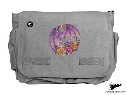 Autumn Flight of Flowers Dragon Wreath Embroidered Classic Canvas Messenger Bag