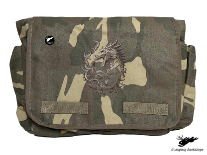 Baroque Scrollwork Dragon Embroidered Classic Canvas Messenger Bag