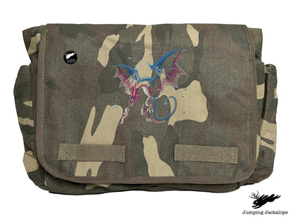 Celestial Glow Dragon Embroidered Classic Canvas Messenger Bag