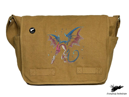 Celestial Glow Dragon Embroidered Classic Canvas Messenger Bag