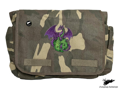 D20 Dragon Embroidered Classic Canvas Messenger Bag