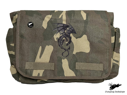Dark Creatures Dragon Embroidered Classic Canvas Messenger Bag