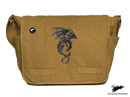 Dark Creatures Dragon Embroidered Classic Canvas Messenger Bag