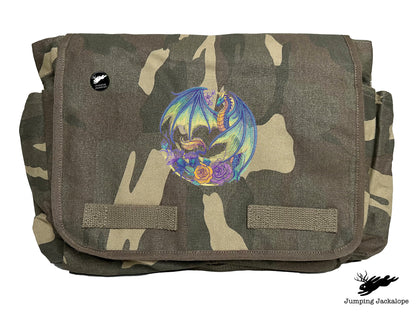 Flight of Flowers Dragon Wreath Embroidered Classic Canvas Messenger Bag