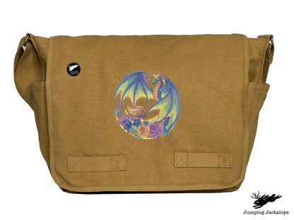 Flight of Flowers Dragon Wreath Embroidered Classic Canvas Messenger Bag