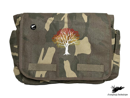 Signs of Autumn Tree Embroidered Messenger Bag