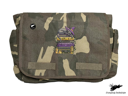 Spooky and Booked Cat Embroidered Messenger Bag
