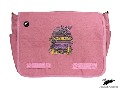 Spooky and Booked Cat Embroidered Messenger Bag