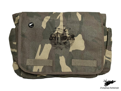 Starry Night Ocean Scene Embroidered Messenger Bag