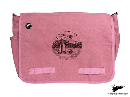 Starry Night Ocean Scene Embroidered Messenger Bag