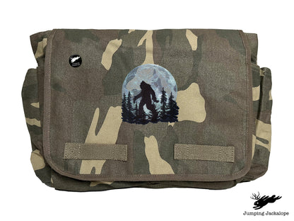Under the Moonlight Bigfoot Embroidered Classic Canvas Messenger Bag