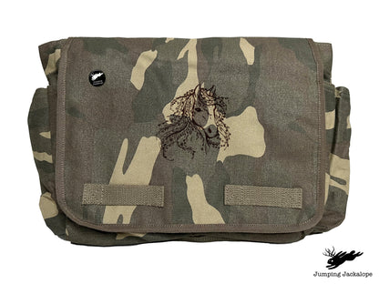 Untamed Beauty Horse Embroidered Classic Cotton Canvas Messenger Bag