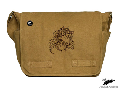 Untamed Beauty Horse Embroidered Classic Cotton Canvas Messenger Bag