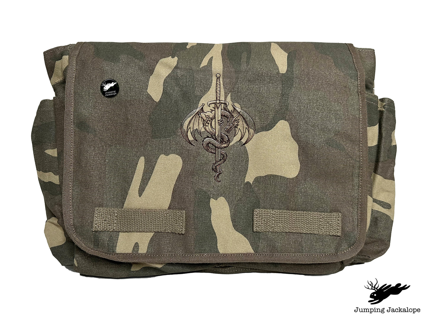 What Doesn't Kill You Dragon and Sword Embroidered Classic Canvas Messenger Bag