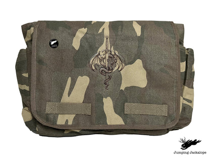 What Doesn't Kill You Dragon and Sword Embroidered Classic Canvas Messenger Bag