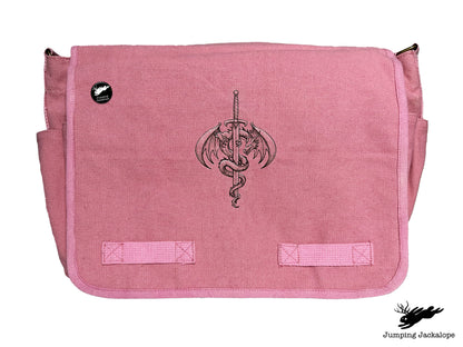 What Doesn't Kill You Dragon and Sword Embroidered Classic Canvas Messenger Bag