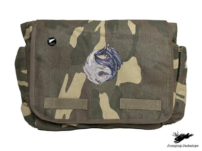 Yin Yang Dragons Embroidered Classic Canvas Messenger Bag