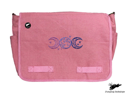 Triple Moon Design Embroidered Classic Canvas Messenger Bag,