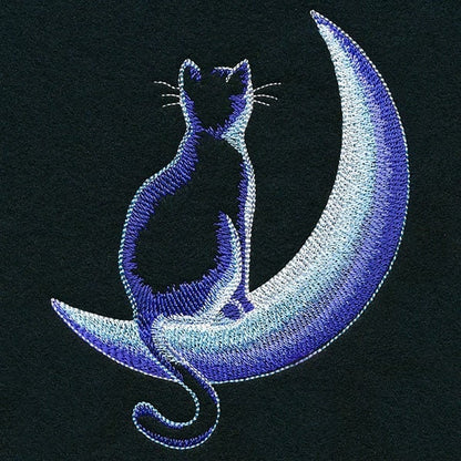 Crescent Moon Glow Cat Embroidered Canvas Messenger Bag,  Cat Bag, Cat Moon Bag