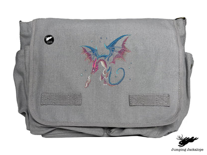 Celestial Glow Dragon Embroidered Classic Canvas Messenger Bag